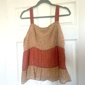 Paper Crane Womens Blouse Size Large Red Beige Floral Sleeveless Lined